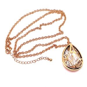 Pear Shaped Glass Pendant With Gold-Tone Chain 32” With 3” Extender
